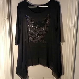 Helen and Heart Women's Black Cat Blouse XL